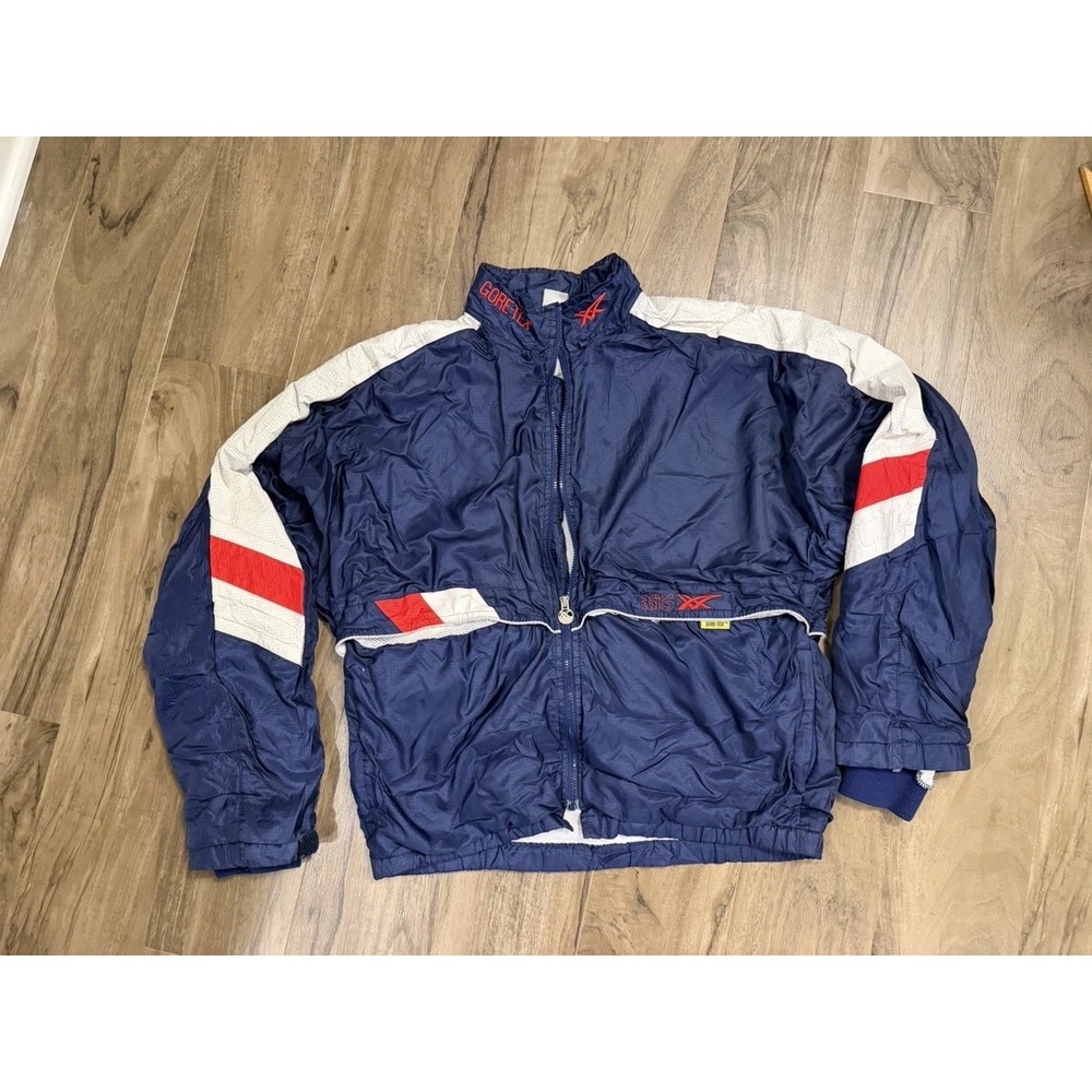 Vintage Asics Jacket Mens XL Blue Gore-Tex Colorblock Windbreaker 80s
